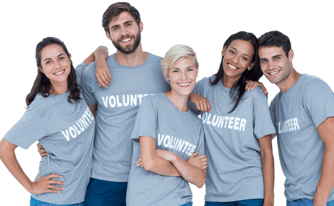Diverse Volunteers Embracing and Smiling on Transparent Background