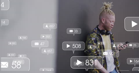 Albino Man Engaging with Social Media Content