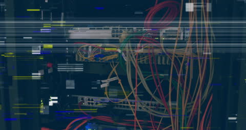 Digital Glitch with Network Cables and Server Rack