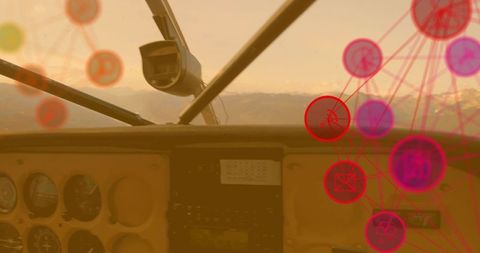 Aviation Cockpit Over Landscapes with Digital Interface Overlay