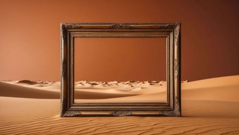 Vintage Frame Focusing on Desert Essence Under an Orange Horizon