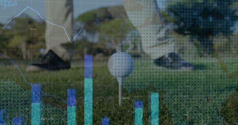 Golf ball on tee with analytics overlay symbolizing precision