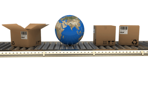 transparent blue globe with cardboard boxes on 3d conveyor belt - Download Free Stock Videos Pikwizard.com