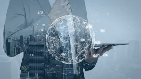 Businessman Connecting with Global Digital Network