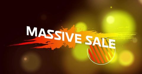 Massive sale banner featuring bold white typography on orange paint splash