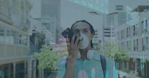 Man Communicating Through Smartphone on City Street