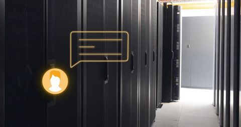 AI Chatbot Symbol Overlay in Modern Data Center