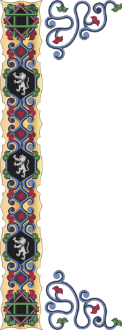 Medieval border with lions and vines on transparent background