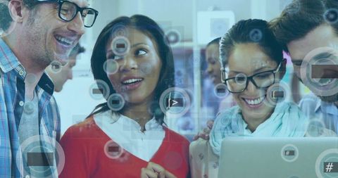 Team Collaboration with Digital Innovation Icons