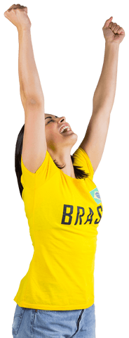Energetic Sports Fan Celebrating in Brasil T-shirt Transparent Background