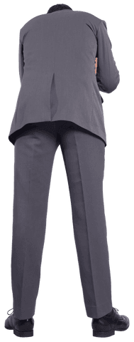 Rear View of Businessman in Full Suit on Transparent Background