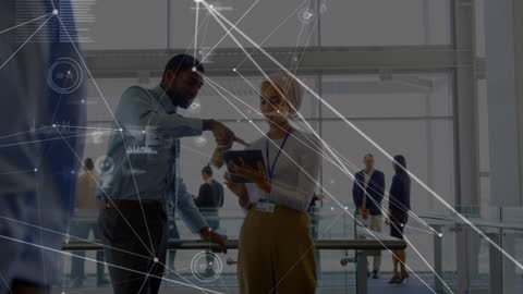 Diverse Business Team Collaborating with Futuristic Network Overlay