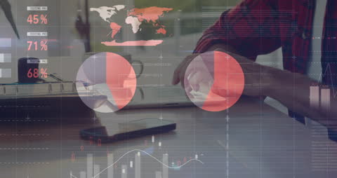 Digital Financial Analysis with Animated Graphs and Laptop Usage