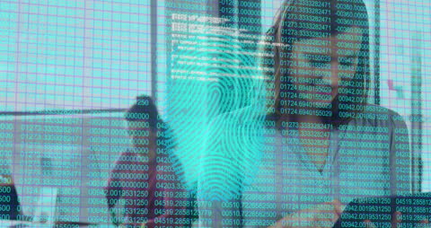 Biometric Digital Animation with Woman Using Tablet for Cyber Security
