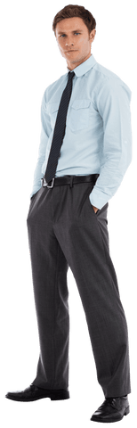 Transparent Serious Businessman Standing in Formal Attire Hands in Pockets
