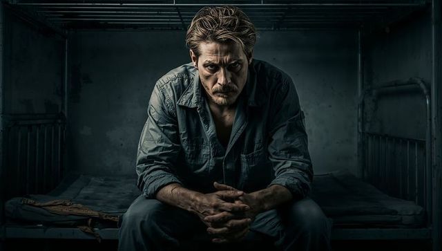 Solitary Male Prisoner Reflecting in Desolate Cell