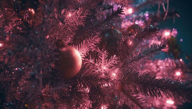 Shimmering artificial pine tree with led lights and ornaments