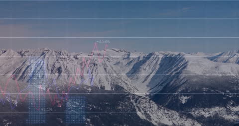 Digital Data Interface Over Majestic Snowy Mountains