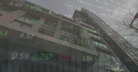 Statistical Financial Data Overlaying Modern City Building