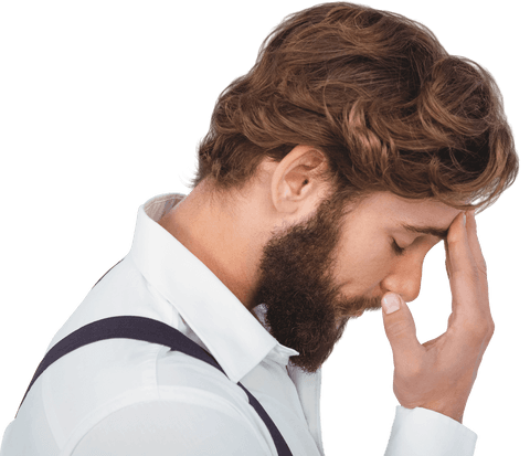 Frustrated Man with Transparent Background in Formal Attire