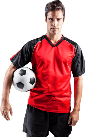 Confident Male Soccer Player Holding Football Transparent Background