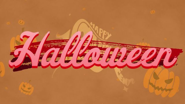 This design features stylish Halloween text with vibrant pumpkins on an orange background, ideal for festive celebrations and event invitations. Perfect for promoting Halloween parties, creating flyers, or enhancing seasonal websites.