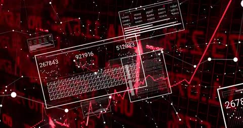 Futuristic Digital Trend Display with Data Panels and Graphs