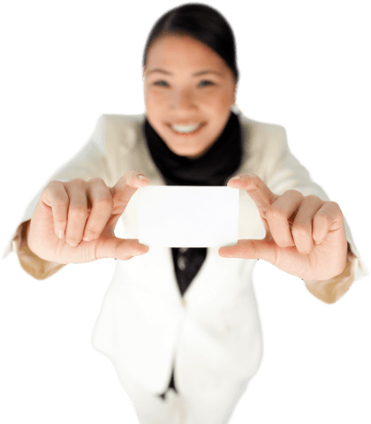 Smiling Businesswoman Holding Transparent White Card for Copy Space - Download Free Stock Videos Pikwizard.com