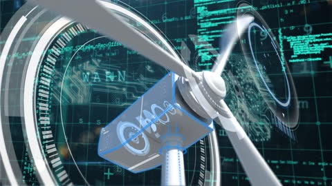 Futuristic Wind Turbine and Data Processing Interface