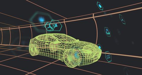 Futuristic 3D Electric Car Wireframe with Eco Tech Symbols - Download Free Stock Images Pikwizard.com