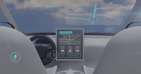 Futuristic Autonomous Vehicle Interior with Eco Features Display