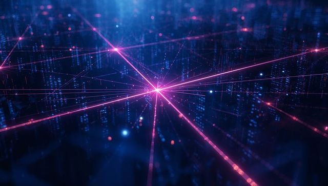 Futuristic Digital Grid with Neon Light Bursts