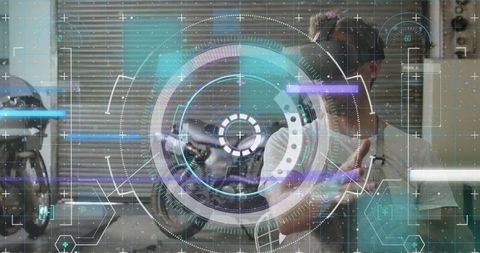 Man Using VR Headset in High-Tech Virtual Interface Environment
