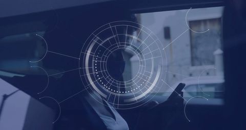 Futuristic Technology Interface with Woman Using Smartphone in Car