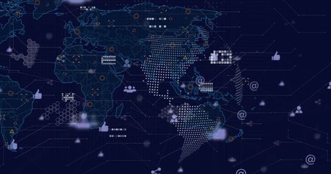 Digital Data Network Over Global Map with Connections and Graphics - Download Free Stock Images Pikwizard.com