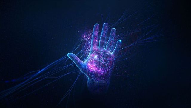 Holographic Hand Displaying Futuristic Digital Network