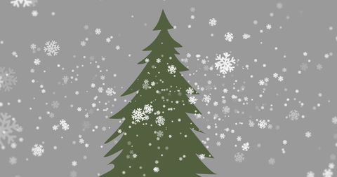 Snowflakes Falling Over Christmas Tree Silhouette