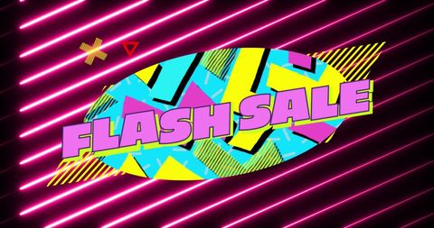 Retro flash sale announcement with neon graphic design