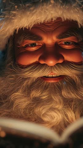 Santa Claus Reading Christmas Story in Warm Light Vertical Portrait Video