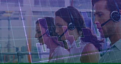 Call center team analyzing data in technological environment