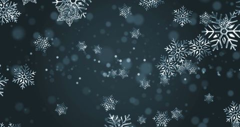Digital representation of falling snowflakes and light spots over a dark background, creating a serene winter vibe. Perfect for winter decorations, festive event backdrops, holiday marketing materials, or digital Christmas cards.