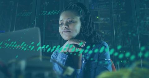 Woman Analyzing Data in Cybersecurity Server Room