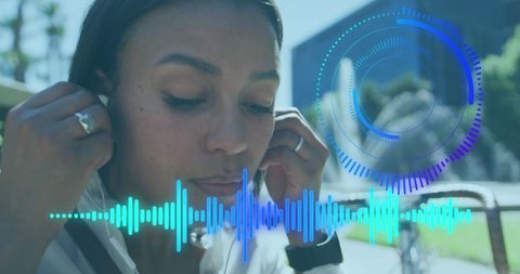 Woman Listening to Music with Digital Equalizer Overlay - Download Free Stock Images Pikwizard.com