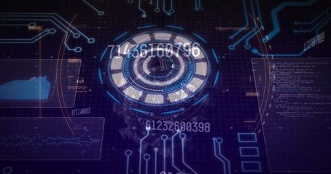 Futuristic digital interface with data points and circuits