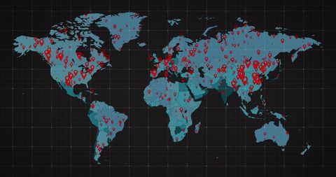 world map showing covid-19 spread with red markers - Download Free Stock Images Pikwizard.com