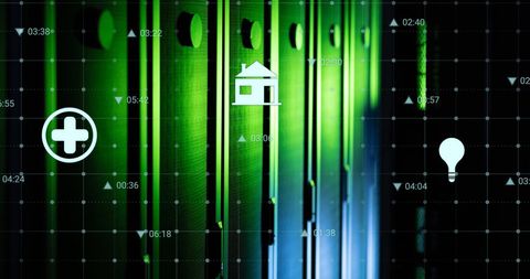 Digital Icons Overlay on Server Blades Technology Background - Download Free Stock Images Pikwizard.com