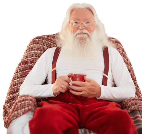 happy santa sitting with cup, transparent background, christmas theme - Download Free Stock Videos Pikwizard.com