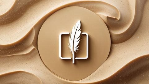 Elegant feather icon on textured sand background in contemporary minimalist design