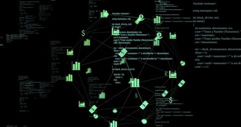 Digital Interface with Business Icons on Black Background - Download Free Stock Images Pikwizard.com