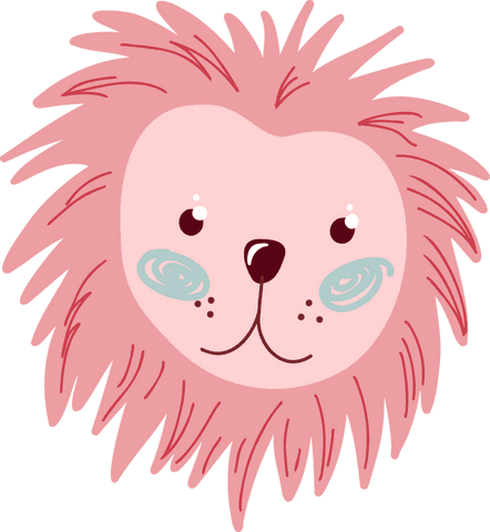Transparent Cartoon Lion Head with Pink Mane and Heart-Shaped Face
